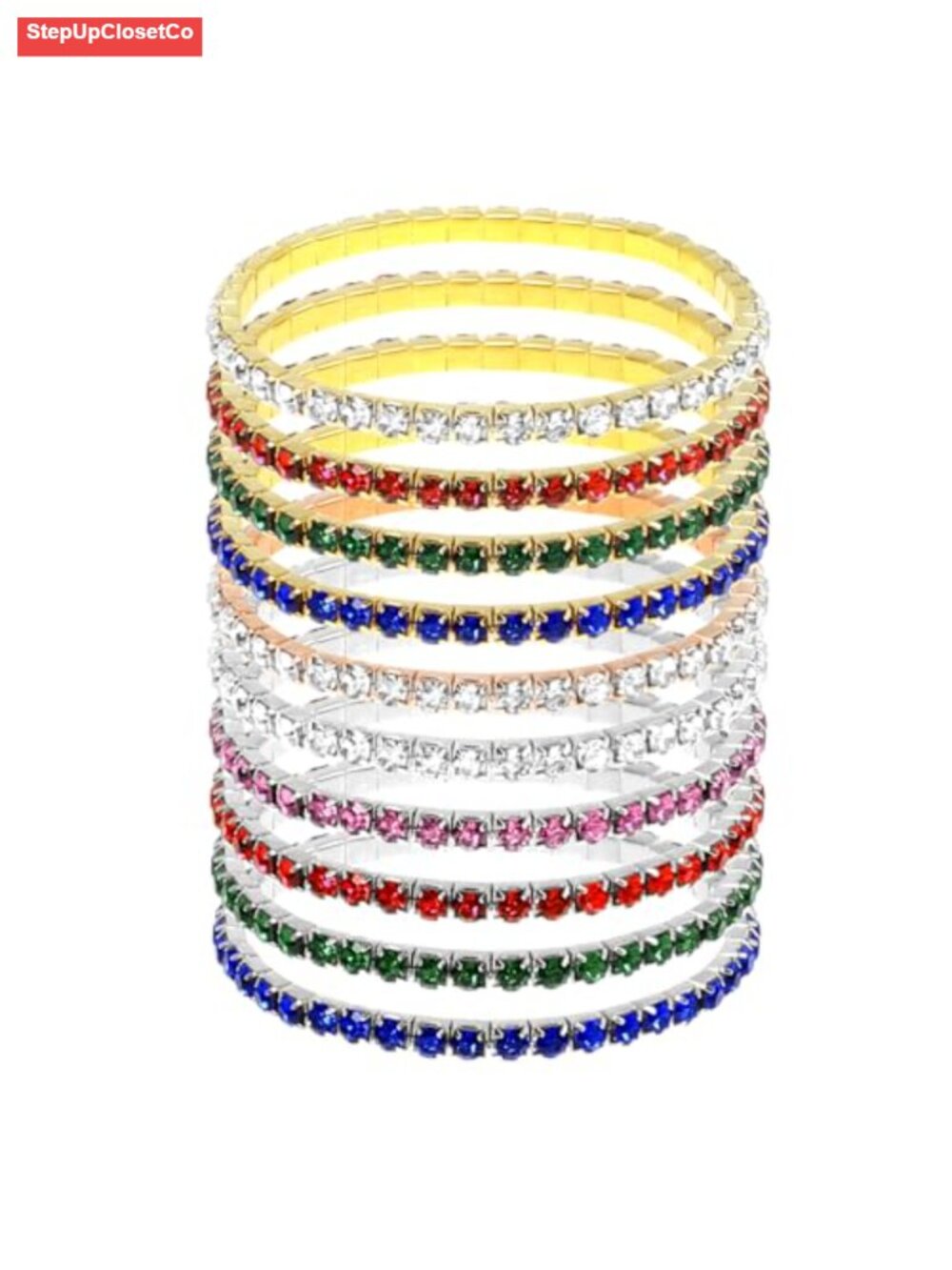 10pc Rhinestone Stretch Bangle Bracelets Women 1920s Sparkling Crystal Jewelry